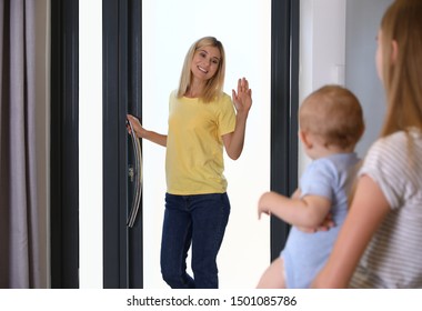 Mother Leaving Her Baby With Teen Nanny At Home