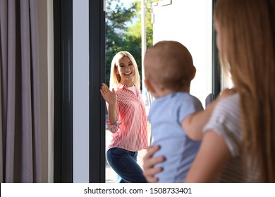 Mother leaving her baby with teen nanny at home