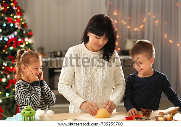 Mother Little Children Making Christmas Cookies Stock Photo (Edit Now ...