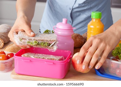 Mother Preparing For Her Children Lunch Box