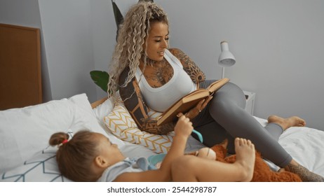 Mother reading a book to her daughter in a cozy bedroom setting, filled with love, warmth, and family bonding moments, signifying the essence of home and parent-child connection. - Powered by Shutterstock