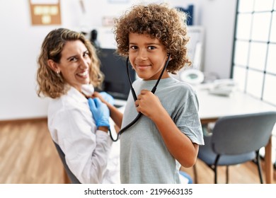 Mother Son Child Auscultating Doctor Chest Stock Photo 2199663135 ...