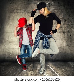 Mother And Son Dance Hip-hop.Urban Lifestyle. Hip-hop Generation.	