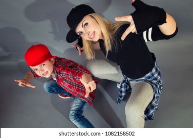 Mother And Son Dance Hip-hop.Urban Lifestyle. Hip-hop Generation.