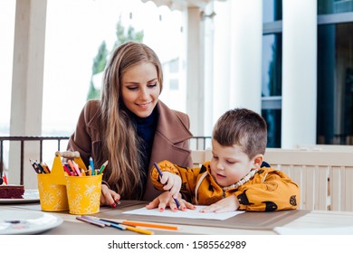 Mother Son Draw Drawing Hands Colored Stock Photo 1585562989 | Shutterstock