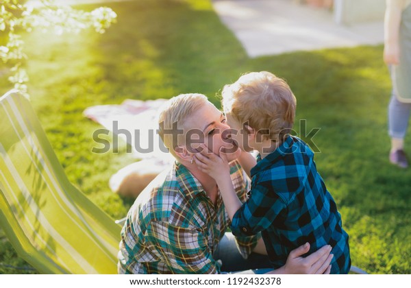 Mother Son Emotional Moments Hugging Kissing Stock Photo Edit Now