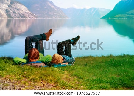 Similar – Image, Stock Photo Midnight sunbath by the fjord