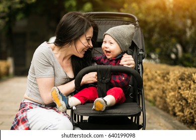 mother and son stroller