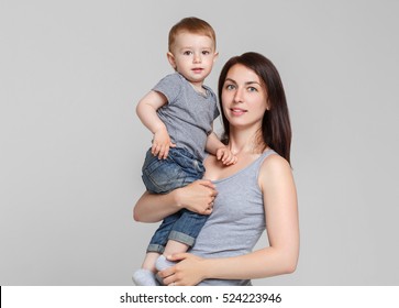 Mother With Son Studio Portrait Family