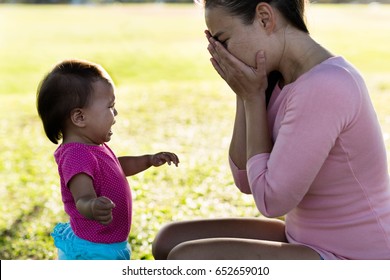 Mother stressed out while baby is crying