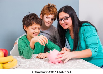 Mother Is Teaching Her Sons How To Save Money.