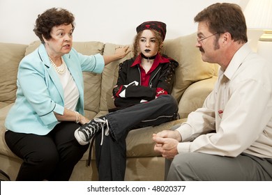 Mother And Teen Daughter In Family Counseling.