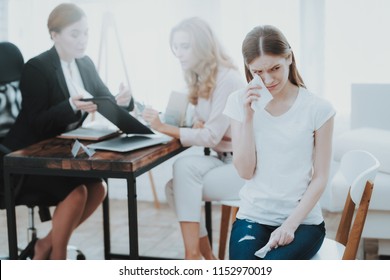 Mother And Young Daughter In Psychologist Office. Visit To Doctor. Conflict In Family. Parent And Child. Unhappy Woman. Communication Concept. Relationship Concept. Psychotherapy Concept.