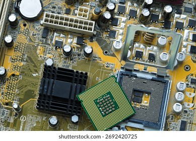 Motherboard with CPU of a computer - Hardware processor and mainboard