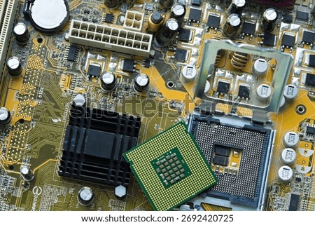 Motherboard with CPU of a computer - Hardware processor and mainboard
