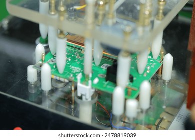 motherboard making process. circuit board. electronic hardware close up. electric systems computer mother board chip hardware. production process of electronic hardware. circuit board manufacturing