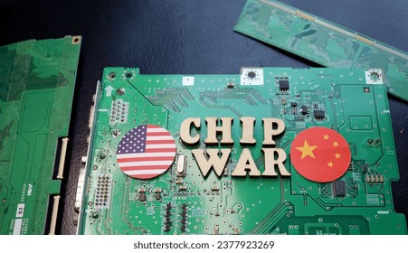 Motherboard and national flag. Image photo of the US-China semiconductor war. - Powered by Shutterstock - Get 15% off with code: PIKWIZARD15