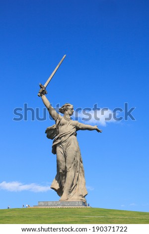 Motherland Calls statue in Mamayev Kurgan in Volgograd, Russia, commemorating the Battle of Stalingrad of World War II