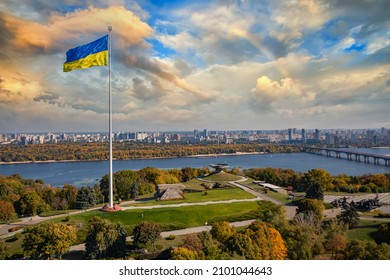 Motherland Monument on the territiry of National Museum of the History of Ukraine in the Second World War in Kyiv. View from drone - Shutterstock ID 2101044643