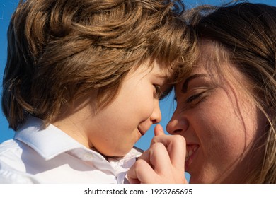 Mothers day. Child son hug mom. Mother and boy smiling and hugging. Family holiday and togetherness - Shutterstock ID 1923765695