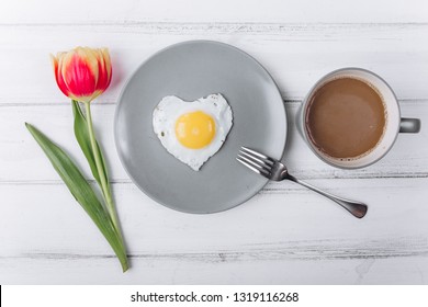 Mother's Day Composition.Breakfast With Tulips On White Background.