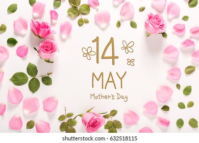 Mother's Day message with roses and leaves top view flat lay - Powered by Shutterstock