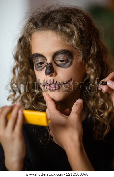 Mothers Hands Putting Makeup On Little Stock Photo Edit Now
