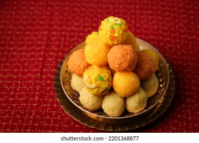 Motichoor Ladoo Or Rava Laddu. Diwali Sweet For Indian Festival. India Festivals Like Dussehra Holi Ganesh Chaturthi Ram Navmi Ramadan Pakistan India Sri Lanka Kerala