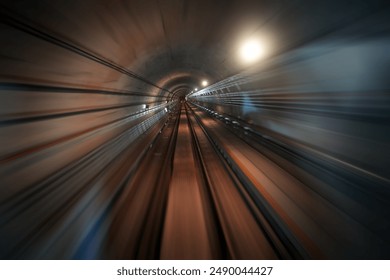 Motion blur and abstract background effect from inside mass rapid train (MRT) tunne in Singapore. sSelective focus.