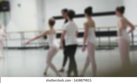 Motion Blur Of Instructure Leading Stretching Before Entering Core Exercise At The Gym