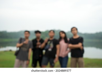 Motion Blur Portrait Of Five People Posing For The Camera, Yogyakarta, Indonesia - August 10 2021