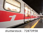 Motion Blur of Subway Train at Underground Station.