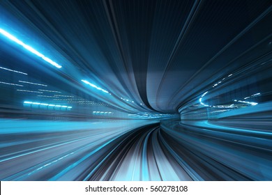 Motion Blur Of Train Moving Inside Tunnel