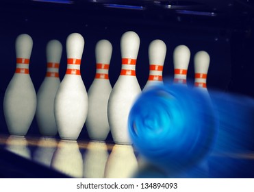 Motion Blurred Bowling Ball On Alley