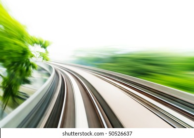 Motion Blurred On Speeding Sky Train.