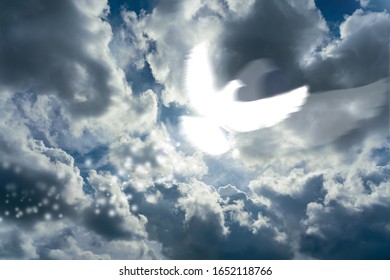 Motion Blurred Pigon In The Sky As A Symbolof Holy Spirit Pentecost Concept .