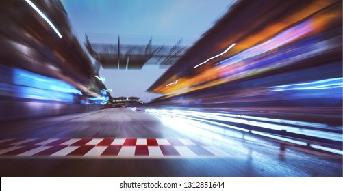 Motion blurred racetrack with start or end line and  lighting effect apply .