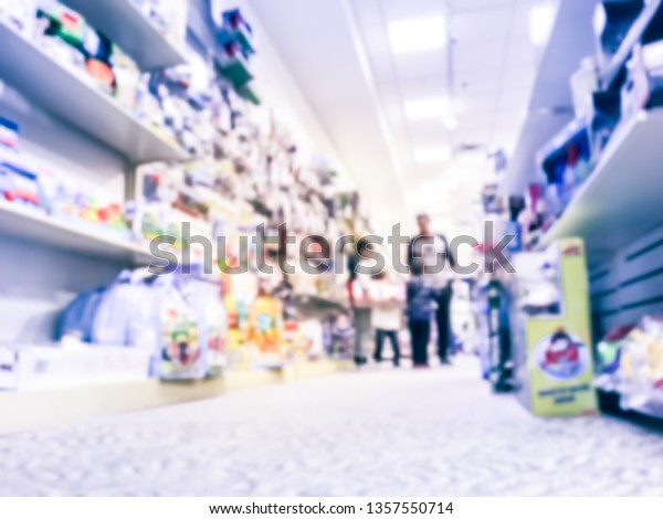 Motion blurred toys store in America with\
customer shopping
