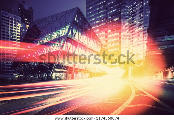 Motion speed light tail in\
city