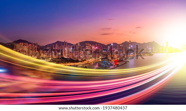 Motion Speed\
light trails with Hong Kong\
Cityscape