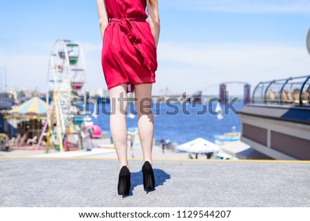 Motion wedding bride alone loneliness single luxury yacht happy positive concept. Rear back behind low angle close up view photo portrait of pretty beautiful charming excited lady looking at landscape