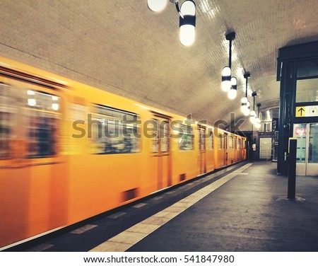 motion yellow subway in Berlin city
