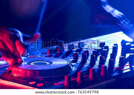motionblur dj hands on equipment deck stock photo edit now