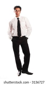 a motivated businessman is posing against white background