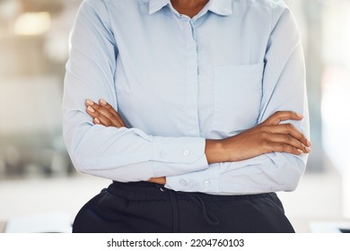 Motivation, Vision And Business Woman With Arms Crossed In An Office Proud, Empowered And Strong Attitude At Work. Employee, Entrepreneur Or Corporate Worker Positive With Success In Her Career