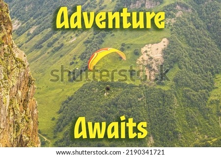 Motivational inspirational Poster - Adventure Awaits with paragliders in Georgia