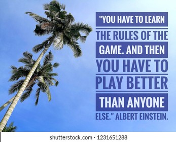 Motivational Quote By Albert Einstein. The Photo Shows The Coconut Trees At The Clear Day. 