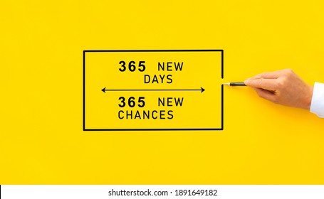Motivational quote written by a businessman. 365 new days, 365 new chances. New year resolutions and goal, success and development concept.