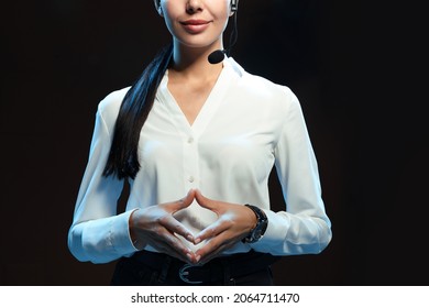 Motivational Speaker With Headset Performing On Stage, Closeup