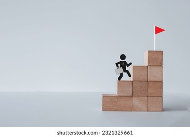 Motivation,Development Improvement,Goal and Achivement concept.,Businessman climb the stairs to top with flag icon over white background with copyspace idea for startup business. - Powered by Shutterstock